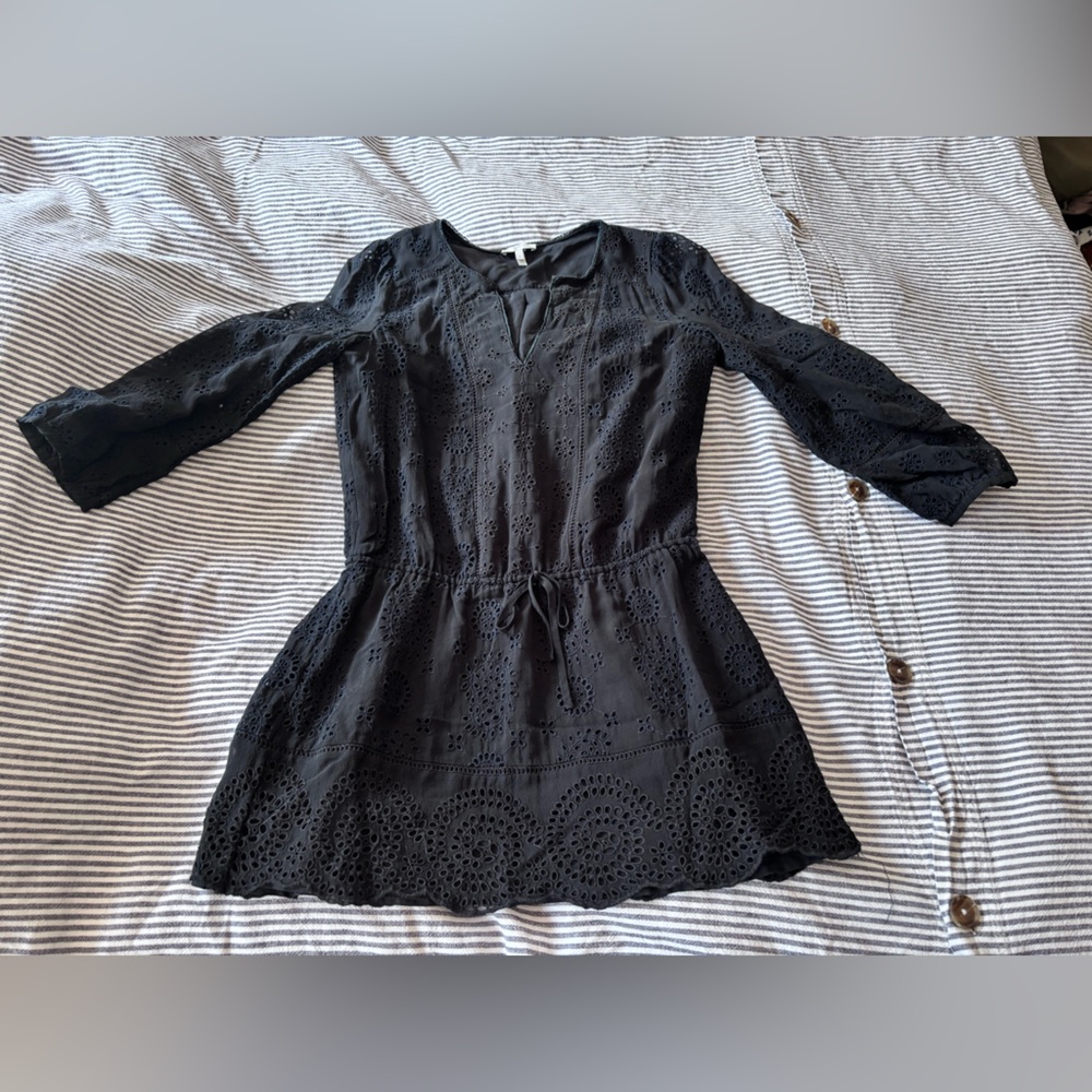 Joie Black Long Sleeve Eyelet Dress size small